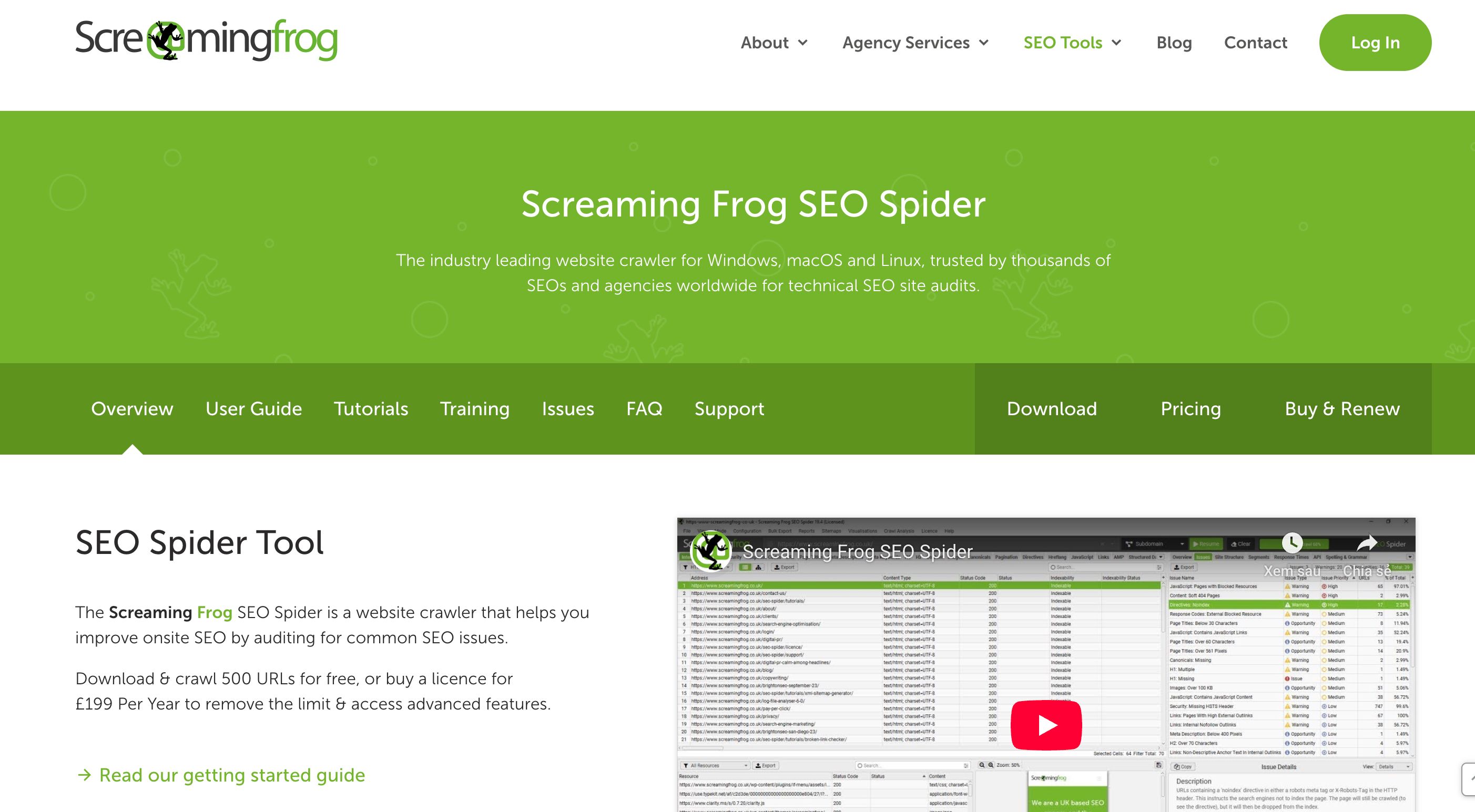 Dashboard of Screaming Frog SEO Spider displaying website crawl results, HTTP status codes, page titles, meta descriptions, and technical SEO audit data.